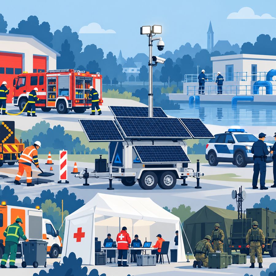 Ilustracja: EcoGenerator na przyczepie obsługuje OSP, wodociągi, ekipy drogowe, policję i punkt medyczny